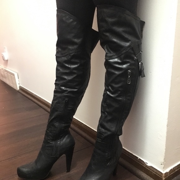 guess over the knee leather boots